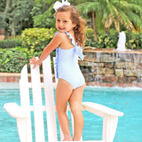French Blue Seersucker Ruffle Swimsuit