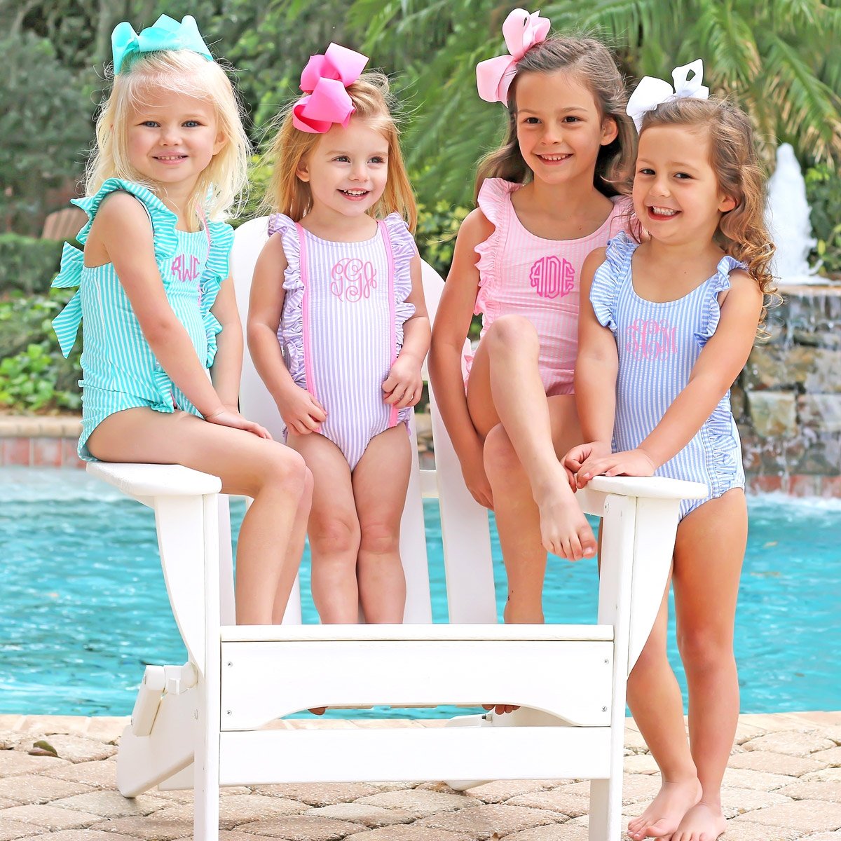 French Blue Seersucker Ruffle Swimsuit