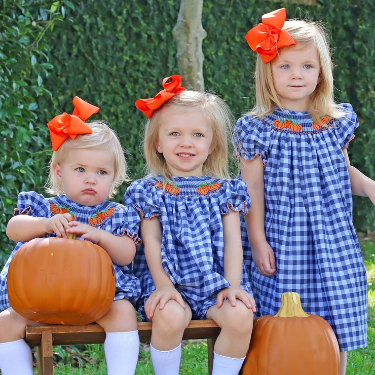 Pumpkin Patch Smocked Bloomer Set Two Tone Plaid