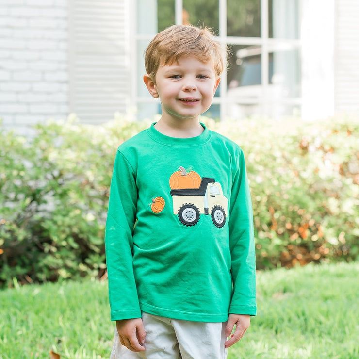 Pumpkin Applique Knit Long Sleeve Shirt Green